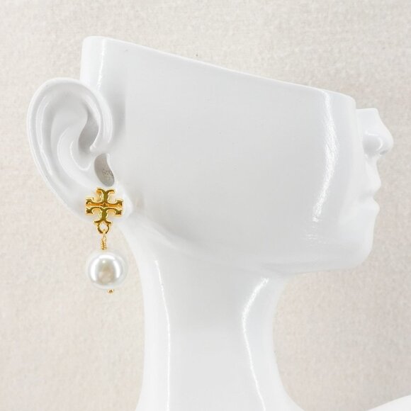 Tory Burch Faux Pearl Logo Drop Earrings New Ivory/Tory Gold OS - Picture 4 of 4